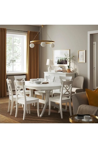 Ikea Beyaz Modern Yemek Masası - Oval Yemek Masası
