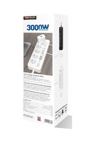 3000w Yeni Tasarım Akım Korumalı 5 Usb'li Ve 5 Type-c Li 5'lı Grup Priz 2 M Uzatma Kablosu Beyaz 2 M