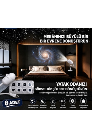 Gökyüzü Galaksi Projeksiyon Ledli Gece Lambası 8 Yedekli