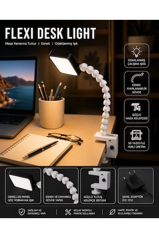 Esnek Gövdeli Led Masa Lambası 5w 6500k Beyaz Işık Kelepçeli Masa Kenarı 12v Adaptör Dahil