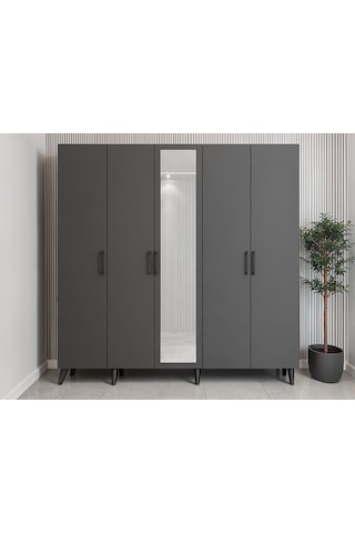 Alara Tamamı Mdf Aynalı Portmanto Vestiyer Ayakkabılık Füme 175 Cm - M12 Antrasit