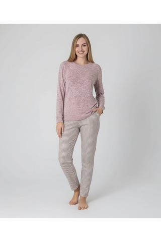Kadın Viskon Mevsimlik Uzun Kol Cepli Pijama Takımı-üstü İnce Triko Alt Pijama Dar Kesim Jakar Kumaş Pembe