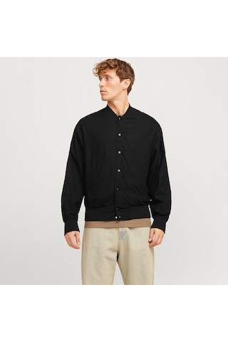 Jack & Jones Jack&jones Ario Linen Bomber Erkek Siyah Yuvarlak Yaka Ceket Siyah