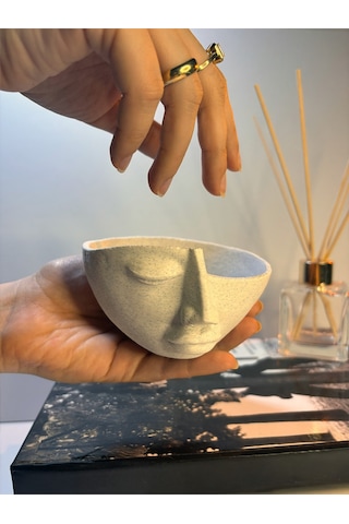 Soyut Yüz Formlu Dekoratif Kase Mat Mermer Beyaz Modern Masa Üstü Tasarım