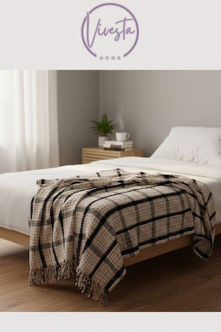 Yumuşacık Scotch Battaniye 150 200 Cm Sıcak, Şık Ve Konforlu Tasarım Bej - Siyah