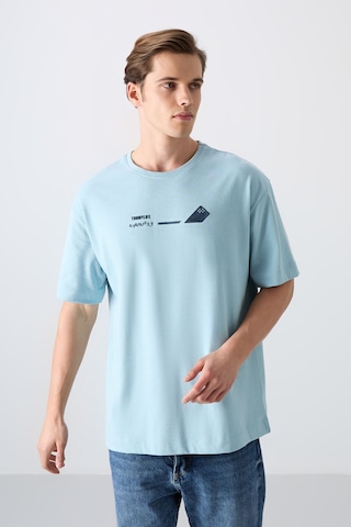 Tommy Life Açık Mavi Pamuklu Kalın Yumuşak Dokulu Oversize Fit Baskılı Erkek T-shirt - 88330 Açik Mavi