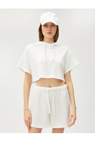 Koton Crop Oversize Sweatshirt Kapüşonlu Kısa Kollu Beyaz 3sak10215ek Beyaz