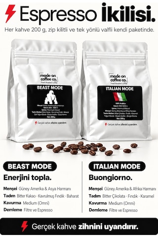 Espresso İkilisi 2 X 200 Gr Filtre Ve Espresso Kahve Beast Mode Italian Mode - Filtre Makinesi İçin Öğütülmüş
