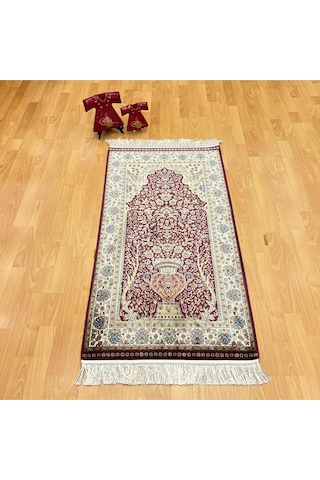 Mihrâb-ı Gülzâr Motifli 70x120 Cm İpek Seccade Bordo