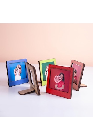 Miracix Ahşap Polaroid Mini Fotoğraf Çerçevesi, 9x9 Cm, 2 Adet, Çok Renkli, Masa Üstü Dekoratif Çerçeve Krem