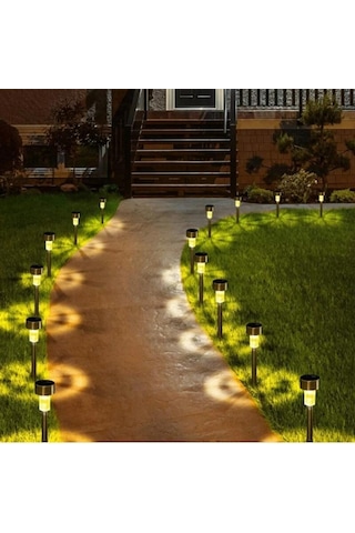 Solar Bahçe Lambası 10 Lu Set Direk Aydınlatma Güneş Enerjili Led Işık, Dış Mekan Aydınlatması Beyaz Işık