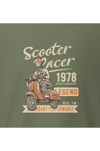 Wildstyle Scooter Racer 1978 Vintage Motosiklet Retro Motor Baskılı Unisex Bisiklet Yaka Pamuklu Tişört - Haki