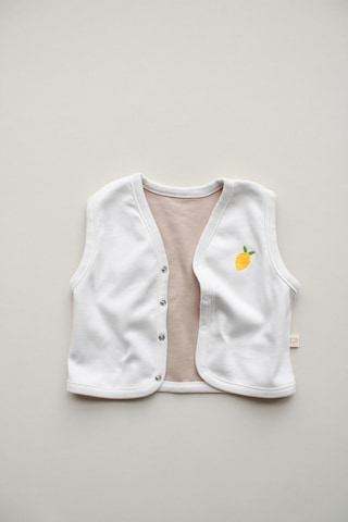 Limon Nakışlı Çift Taraflı Yelek Krem