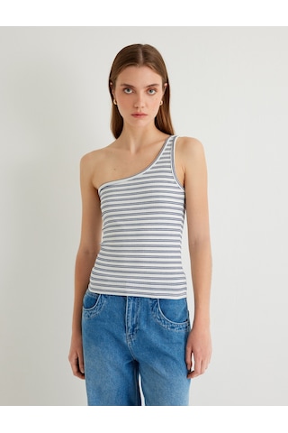 Koton Tek Omuz Üst Ribanalı Pamuklu Slim Fit Lacivert Çizgili 4sak10689ek Lacivert