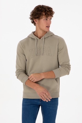 U.S. Polo Assn. Erkek Regular Fit Kapüşonlu Açık Haki Basic Sweatshirt 50315663-VR183
