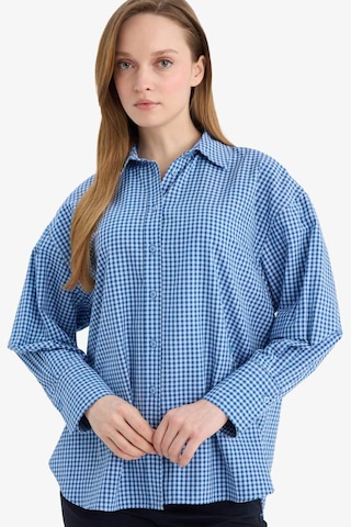 Defacto Regular Fıt Kareli Poplin Uzun Kollu Tunik G9648ax26spbe52 Mavi-be52