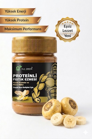 Proteinli Fıstık Ezmesi Muz Fıstık Proteini, Maca Kökü Tozu İle 325 Gr