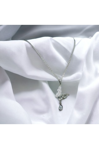 Xbaby Taşlı Kelebekli Gümüş Renk Kolye Altın - Gümüş