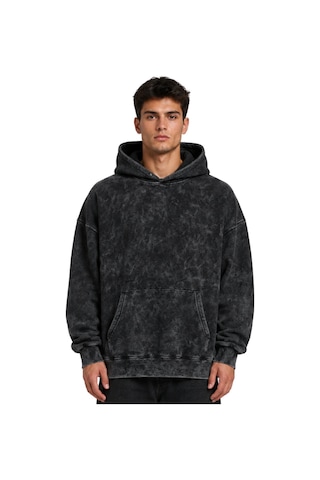 Sevbano Baskısız Basic Unisex Oversize Yıkamalı Premium Hoodie Sweatshirt Siyah