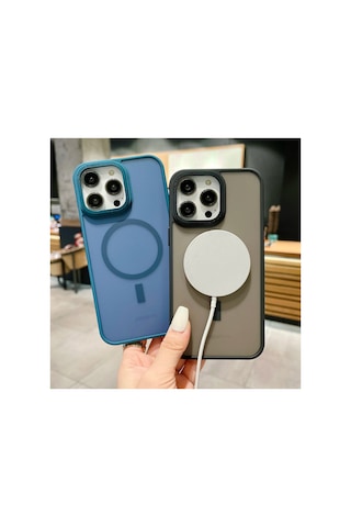 Apple iPhone Uyumlu 15 Pro Max Kılıf Kamera Çıkıntılı Arkası Buzlu Mat Magsafe Titanyum Kenarlı Kap Pembe