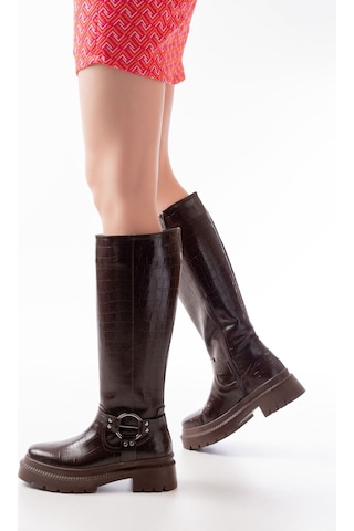 236-3021 Kahverengi Kroko Fermuarlı Günlük Kadın Çizme Kahve Rengi