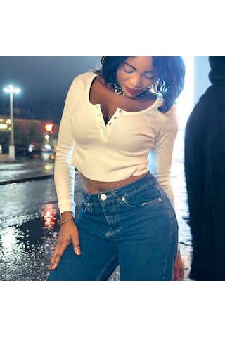 İbeeka Yeni Sezon Havuz Yaka Kesim Çıtçıt Yakalı Pamuk Kaşkorse Crop Body / Bluz Beyaz Renk Beyaz