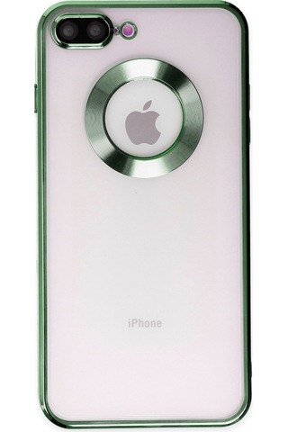 Apple Uyumlu iPhone 8 Plus Yanları Renkli Lens Korumalı Logo Gösteren Şeffaf Luxury Kılıf - Yeşil