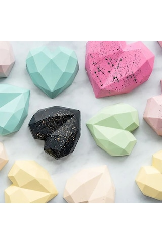 Pinyata Büyük Kristal Kalp Şekilli Pasta Kek Çikolata Kalıbı Geometrik Kalıp Çok Renkli
