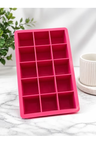 Silikon Buz Kalıbı 15 Bölmeli Büyük Kare Buz Küpü Kalıbı Viski, Kokteyl, Kahve Ve Soğuk İçecekler İçin Pembe