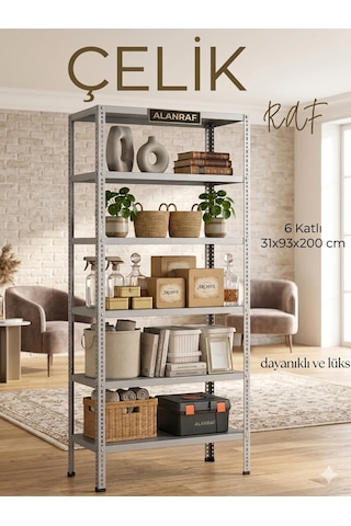Çelik Raf 6 Katlı 31x93x200 Dekoratif Raf Sistemleri, Depo Rafı, Arşiv Rafı, Kiler Rafı Galvaniz Çelik Raf 6 Katlı 31x93x200 Dekoratif Raf Sistemleri, Depo Rafı, Arşiv Rafı, Kiler Rafı Galvaniz