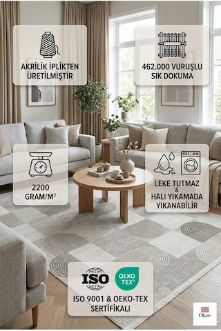 Minimalist İskandinav Tarzı Leke Tutmaz Akrilik Oda Halısı - Yumuşak Dokulu Çok Renkli