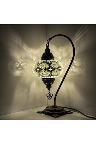 Mozaik Lamba Masaüstü Lamba Gece Lambası Otantik Mozaik Abajur Beyaz