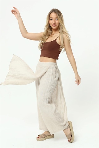 Bohem Stil İtalyan Ham Keten Pantolon Etek-8747 Bej