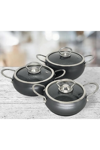 Oms 3554 Bio Granit Mini Küre Mama Çorba Tencere Seti 6 Parça Antrasit