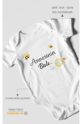 Morivokids Annesinin Balı Kısa Kollu Bebek Body %100 Pamuk Beyaz