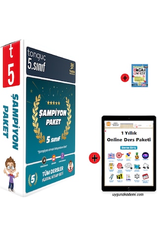 Tonguç Akademi 5. Sınıf Şampiyon Seti En Son Baskı Yeni + Sadık Uygun Yayınları Matematik Soru Bankası + 1 Yıllık Online Ders Paketi