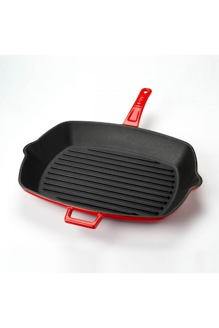 Lava Döküm 26x32cm Kulplu Izgara Tava Kırmızı