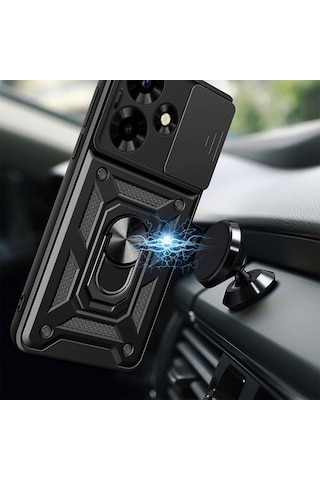 Noktaks - İnfinix Uyumlu İnfinix Hot 30 - Kılıf Sürgülü Kamera Korumalı Yüzüklü Çift Katman Zırh Tank Vega Kapak - Mavi