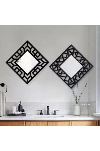 Durukar 2'li Set Kırılmaz Pleksi Dekoratif Duvar Aynası - 22.5x22.5 Cm Geometrik Çerçeveli 1. Sınıf Çok Renkli