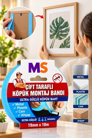3 Adet Ultra Güçlü Çift Taraflı Köpük Montaj Bandı 19 Mm X 10 Mt Metal Plastik Cam Bantı Bantları
