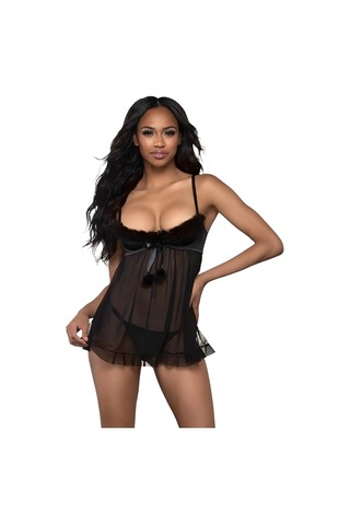 New Dreams Modern Şık Rahat Tüllü Siyah Tasarım Jartiyer Gecelik Set Siyah