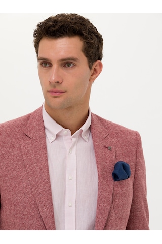 Cacharel Bordo Slim Fit Yün Keten Karışımlı Ceket Kırmızı
