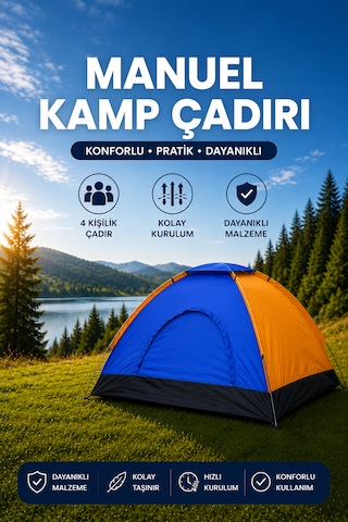 4-5 Kişilik Manuel Kamp Çadırı Kolay Kurulum Kamp Ve Piknik İçin İdeal Çadır Diğer