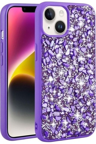 Apple Uyumlu iPhone 14 Kılıf Parlak Taşlı Tasarım Zore Linea Kapak Mor
