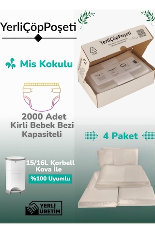 Missidea Korbell 15/16l Uyumlu Yerli Bebek Bezi Çöp Poşeti 3'lü