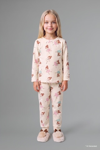 Defacto %100 Pamuk Basic Bisiklet Yaka Üst Ensek Bel Alt 2li Pijama Takımı Kız Bebek I1004a526auer233 Ekru-er233