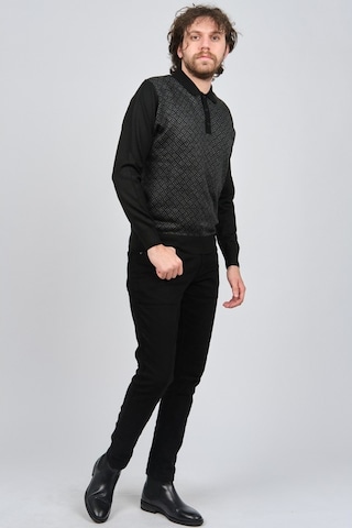 Pave Erkek Polo Yaka Desenli Yün Kazak 4537134 Siyah Siyah