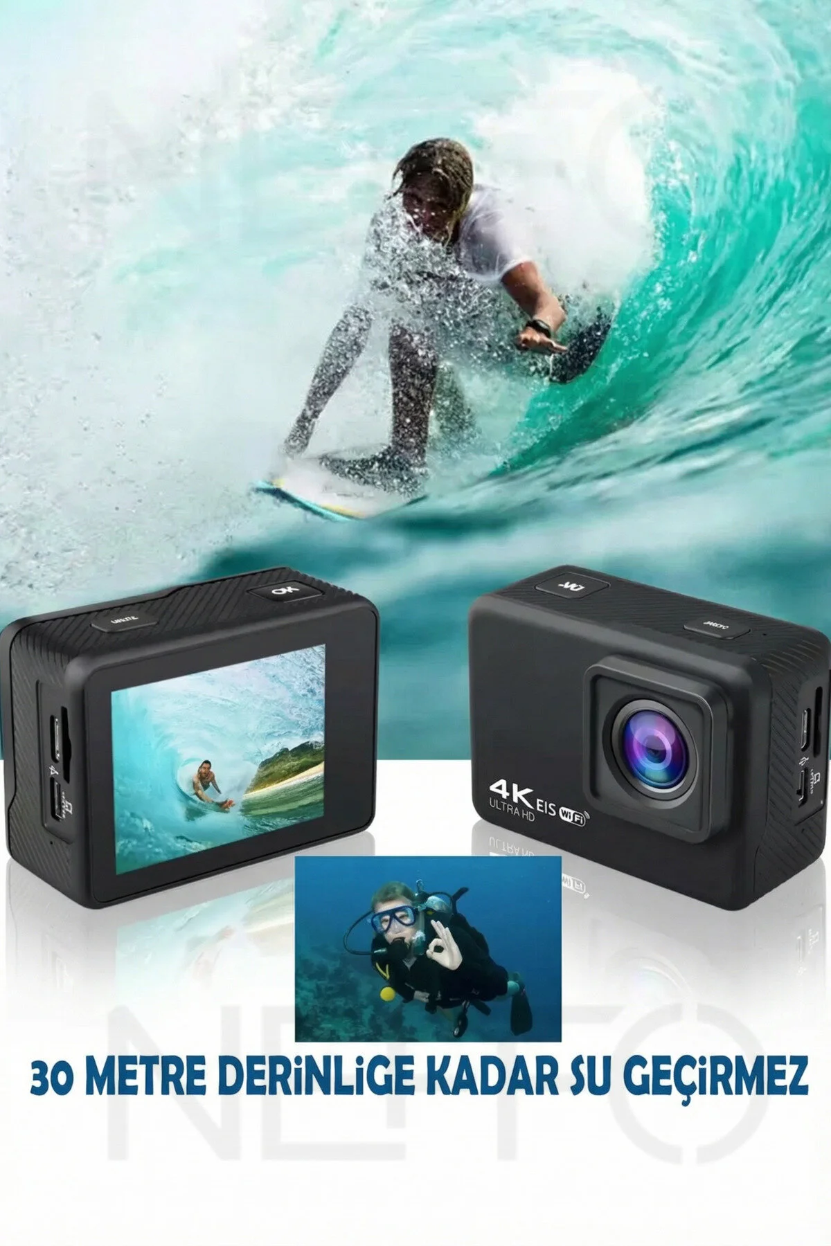 Aksiyon Kamera Kumandalı 4k Ultra Hd 170 Derece Çekim Açısı Wifi Bağlantılı Aksiyon Kamera 4k 30 Fps Siyah
