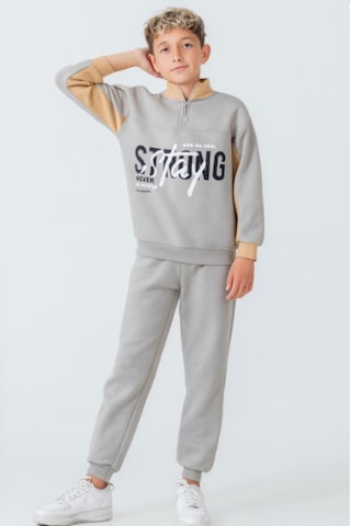 Ahengim Erkek Çocuk Brooklyn Stay Strong Baskılı 3 İplik Kalın Kışlık Eşofman Takımı Ak4225 Gri
