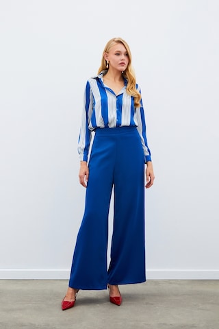 Sateen Çizgi Desenli Gömlek - Saks Mavisi-134967 Saks Mavisi Saks